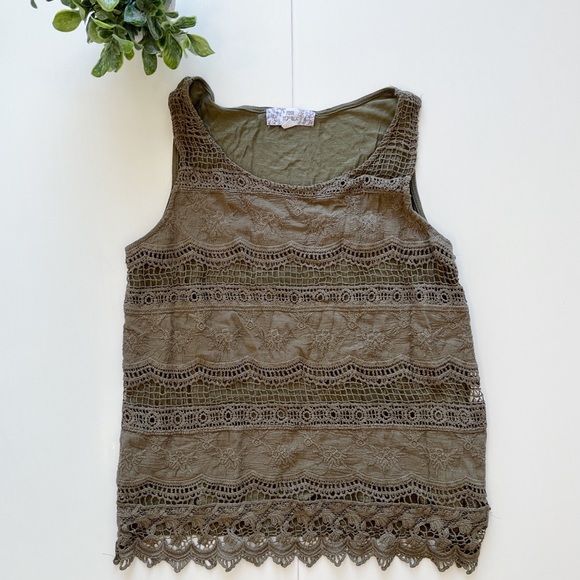 Pink Republic Tops - Pink Republic Boho Olive Green Lace Tank Top | Size XL